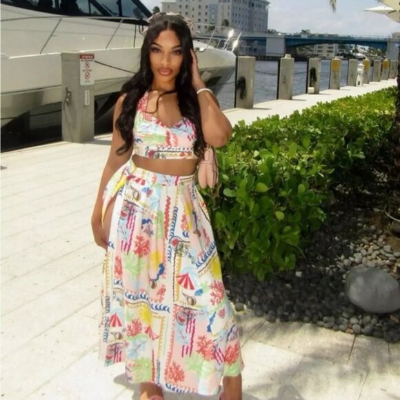 Zara 2-piece PATCHWORK PRINT TOP and PATCHWORK PRINTED CAPE SKIRT - Picture 1 of 11